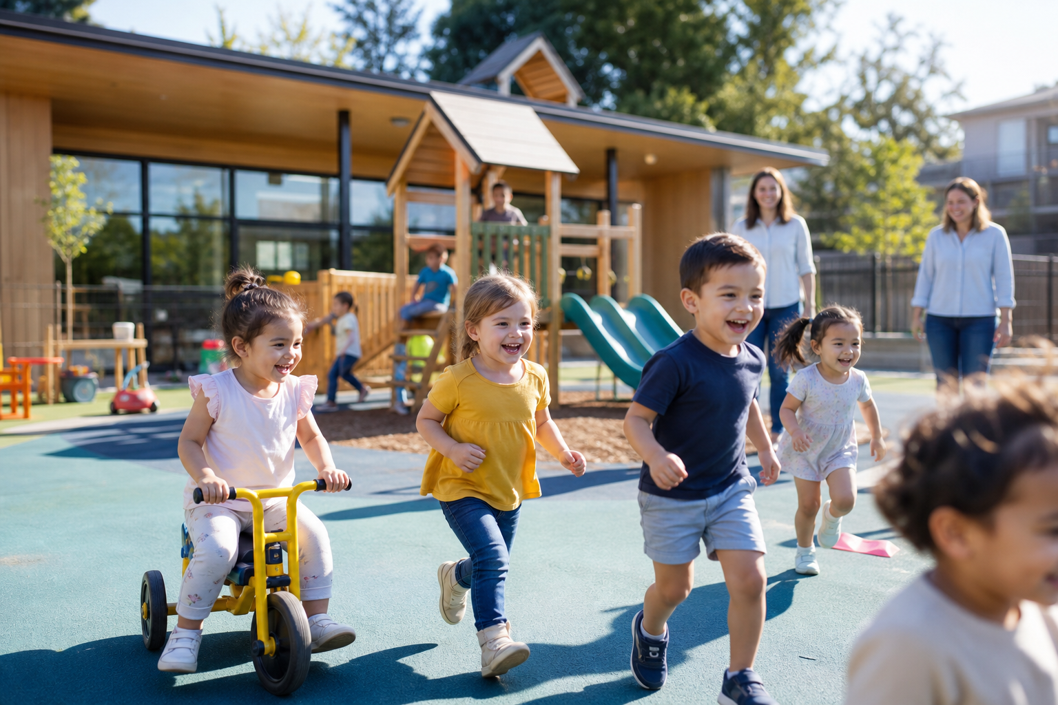 Children playing together at a bright daycare